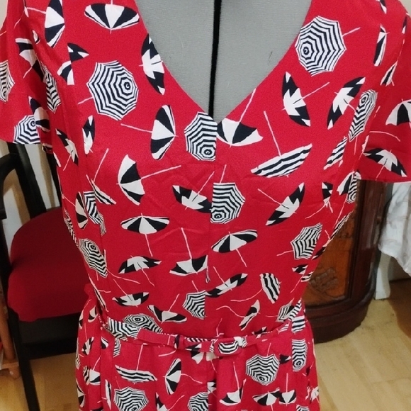 Talbots Red and White Patterned Midi Dress - Picture 4 of 4